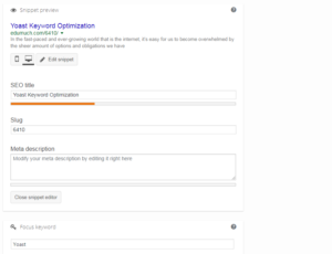 Yoast Keyword Optimization tool